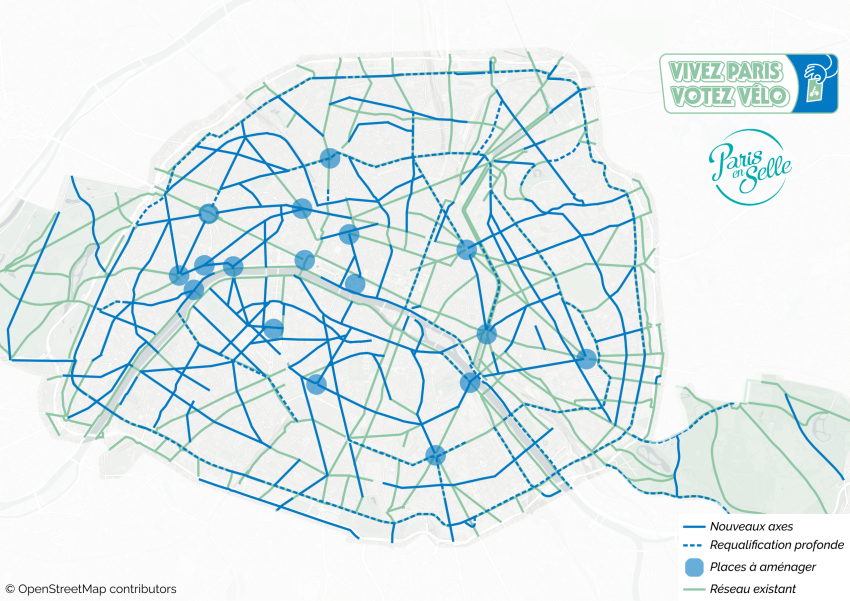 Aménagements vélo à réaliser à Paris entre 2026 et 2032 d'après l'association Paris en Selle